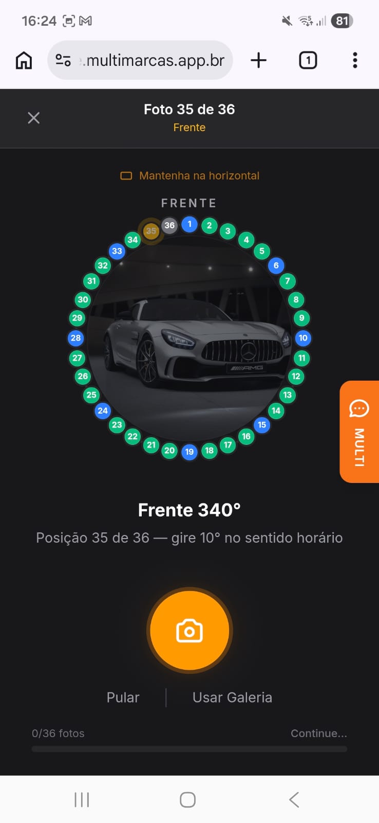 Assistente 360°: posição 35 de 36, roda quase completa em verde