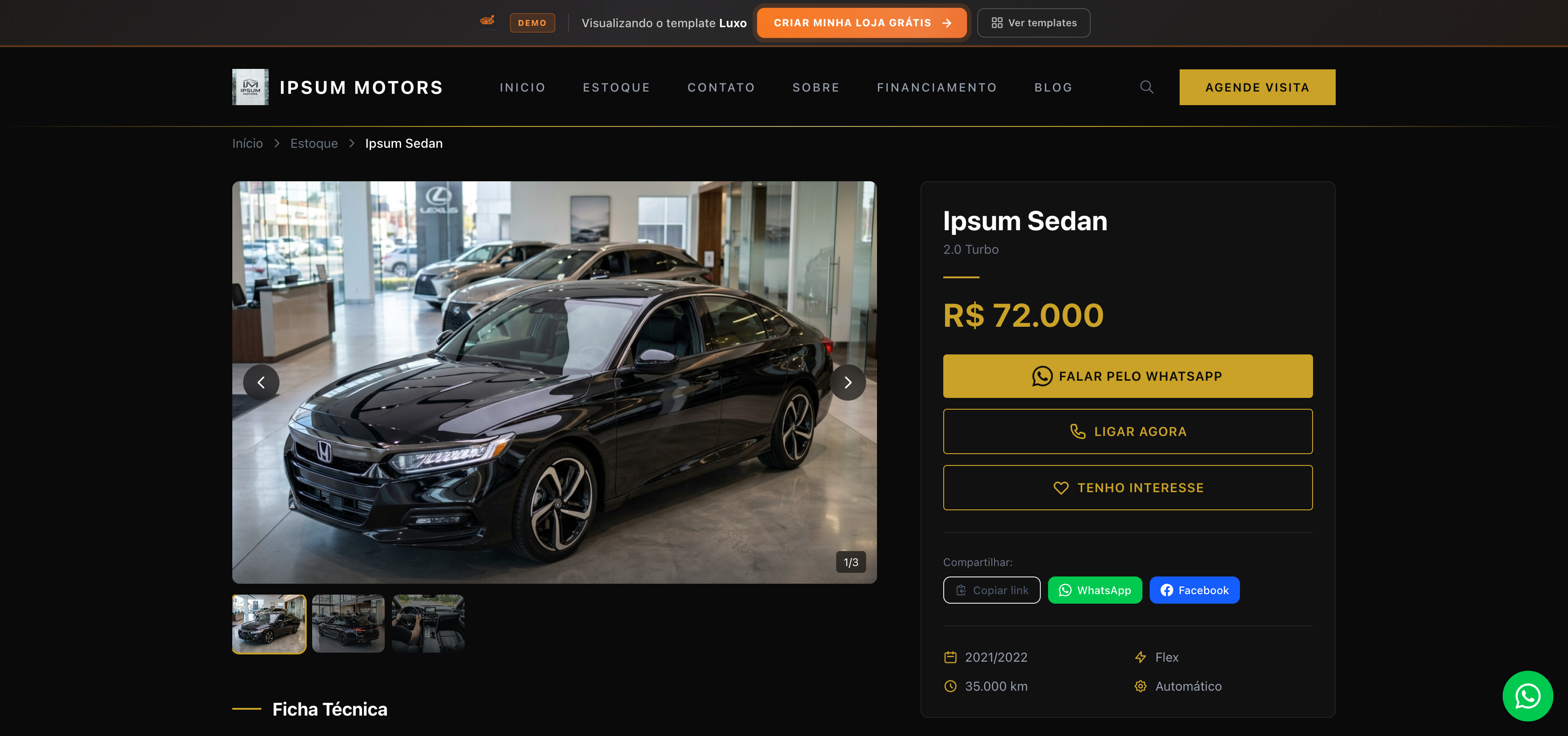 Template Luxo — tema escuro com dourado
